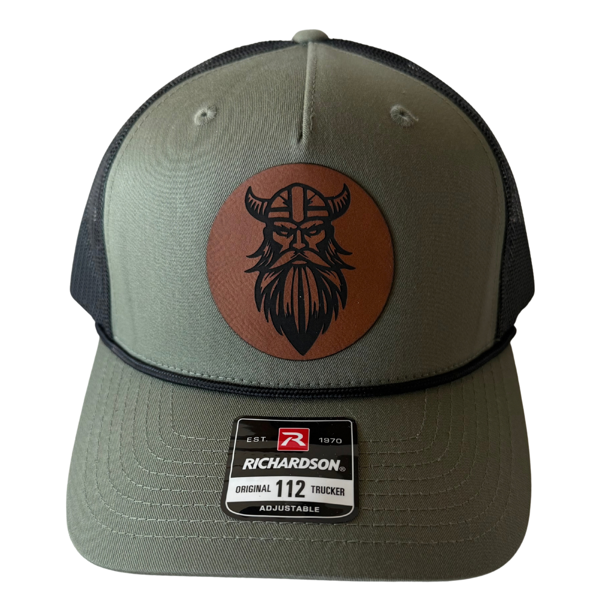 Custom Leather Patch Ball Cap – Richardson 112 (Loden Green & Black)