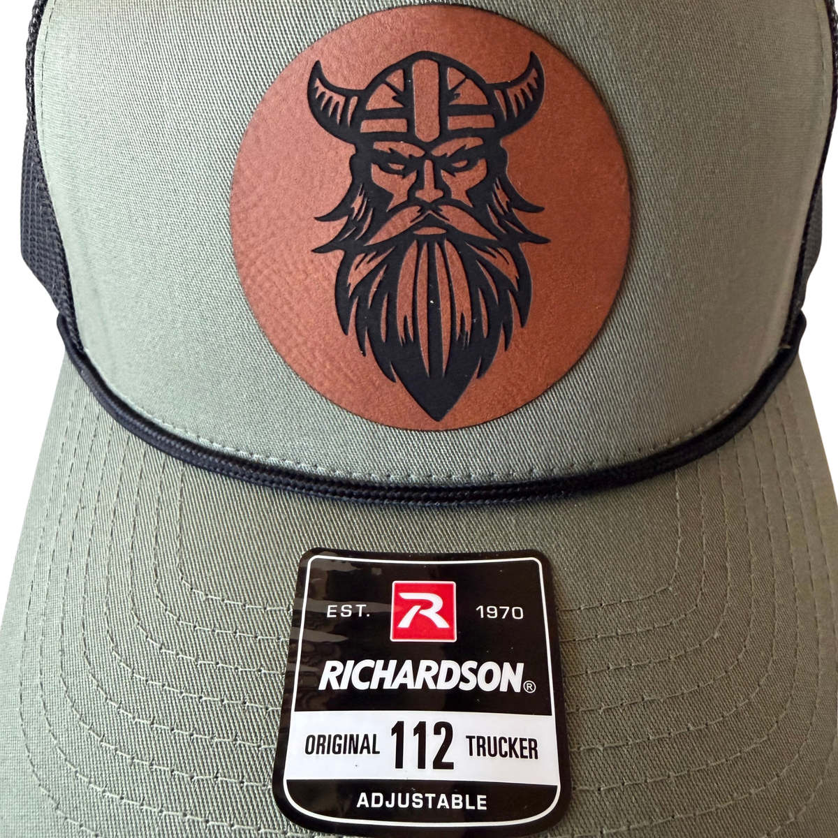 Custom Leather Patch Ball Cap – Richardson 112 (Loden Green & Black)