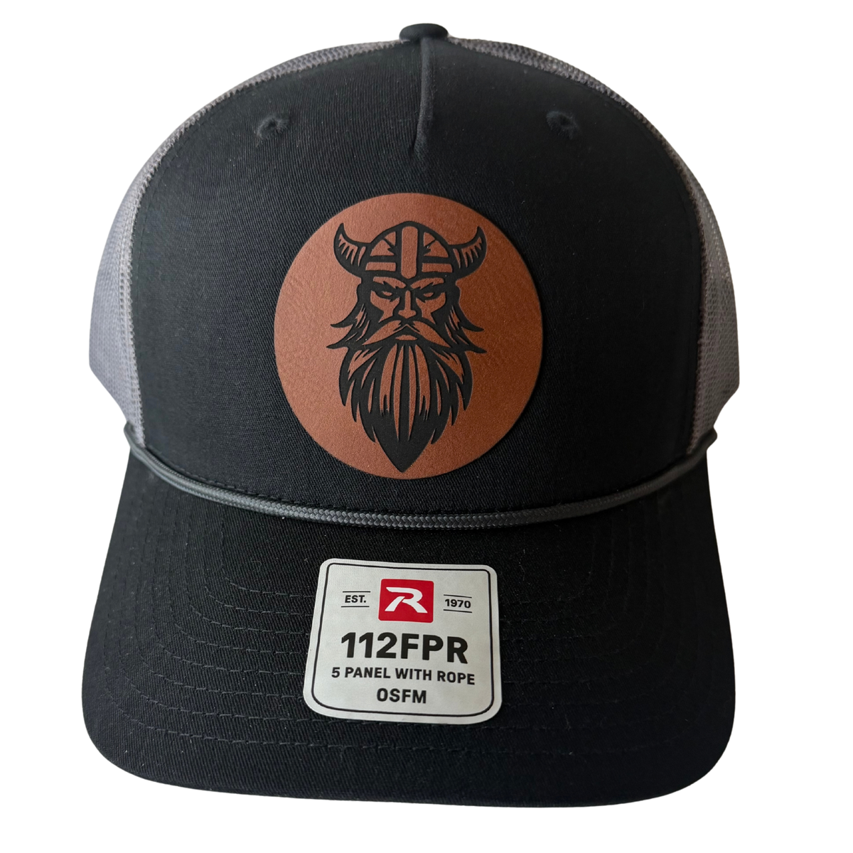 Custom Leather Patch Ball Cap – Richardson 112 (Black & Charcoal)