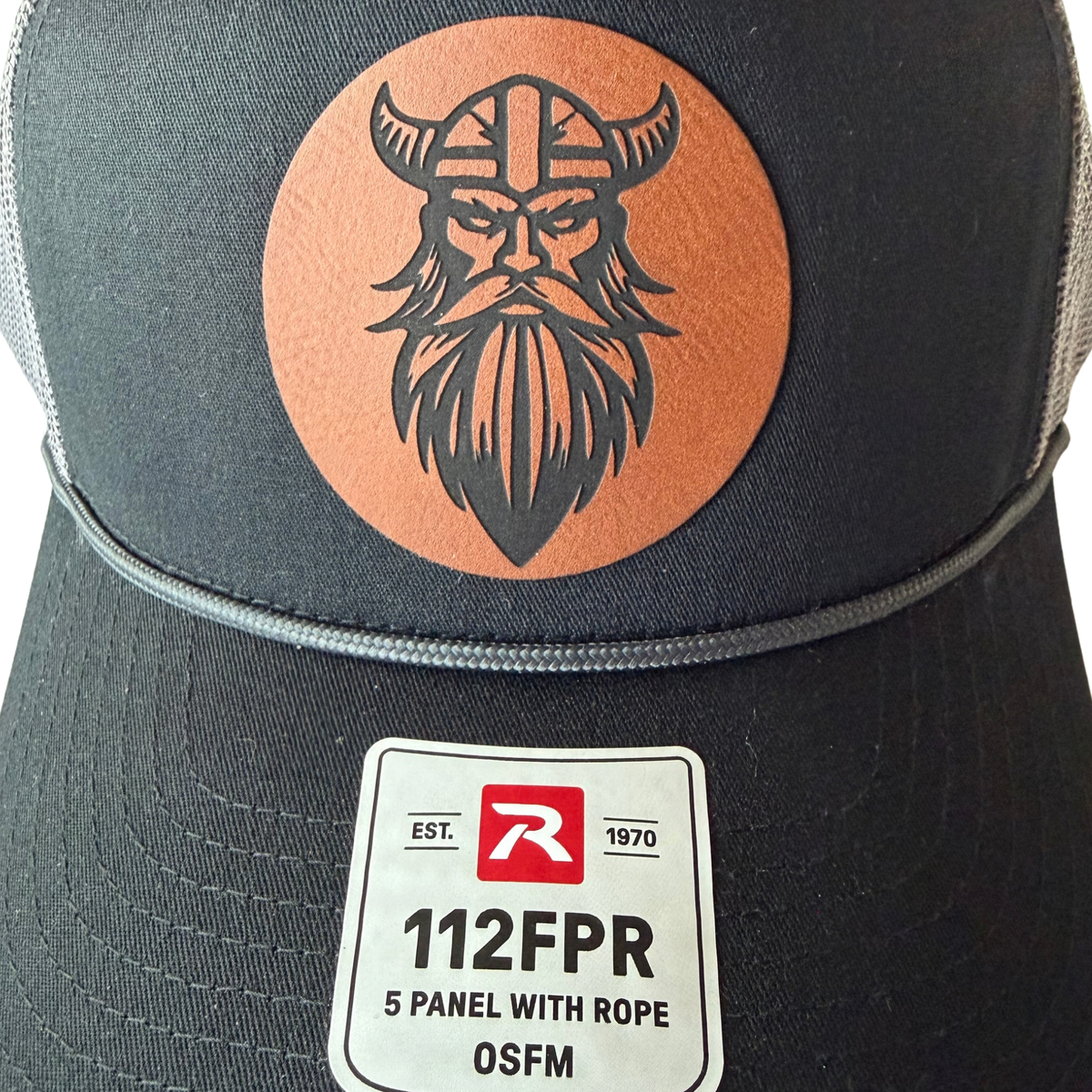 Custom Leather Patch Ball Cap – Richardson 112 (Black & Charcoal)