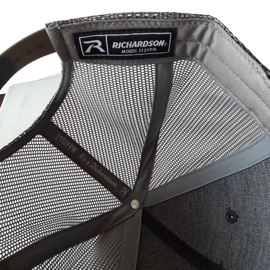 Custom Leather Patch Ball Cap – Richardson 112 (Black & Charcoal)