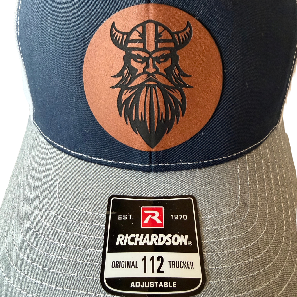 Custom Leather Patch Ball Cap – Richardson 112 (Navy, White & Heather Grey, 6-Panel)