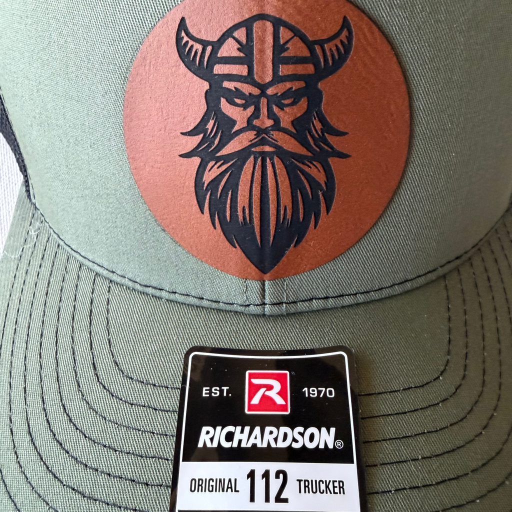 Custom Leather Patch Ball Cap – Richardson 112 (Loden Green & Black, 6-Panel)