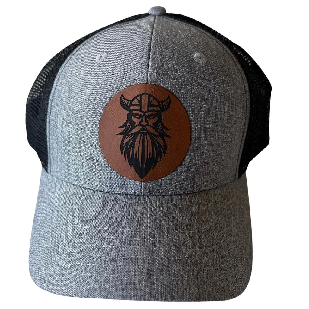 Custom Leather Patch Sport Trucker Cap – Light Grey & Black