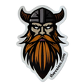 A die-cut magnet featuring a stylized cartoon Viking head with a long orange beard, black horned helmet, and gray facial details, shown on a plain white background. The text 'thevien.com.