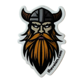 A die-cut sticker featuring a stylized Viking head illustration with a black horned helmet, gray eyes, and a large orange-brown beard, shown on a plain white background. The text 'thevenken.